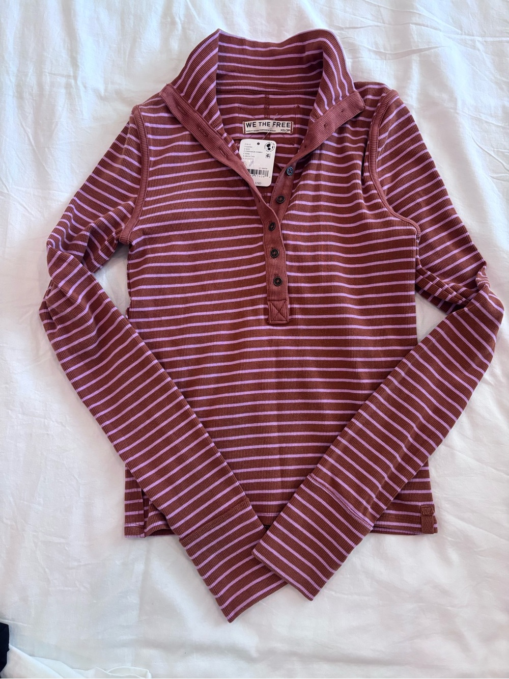 NWT We The Free Lake Stripe Henley - Pink + Cinnamon